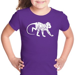 LA Pop Art Girl's Word Art T-shirt - Monkey Business - 1 of 4