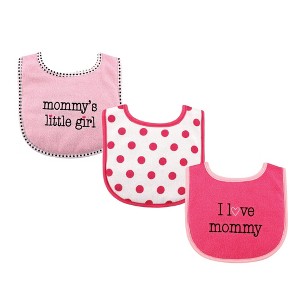 Luvable Friends Baby Girl Cotton Drooler Bibs with Fiber Filling 3pk, Pink Mommy, One Size - 1 of 1