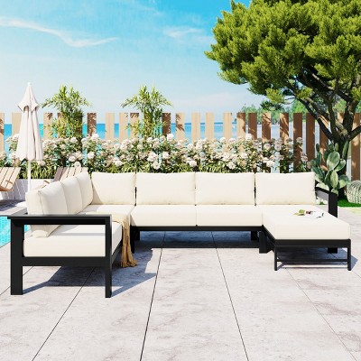 U-shaped 4-Piece Patio Sofa With Cushions,Corner Sectional Seats With Aluminum Frame,Outdoor Furniture -Maison Boucle