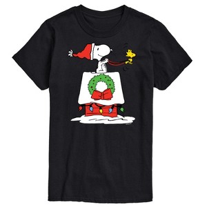 Men's - Peanuts - Snoopy & Woodstock House Sleigh Short Sleeve Graphic T-Shirt - 1 of 4