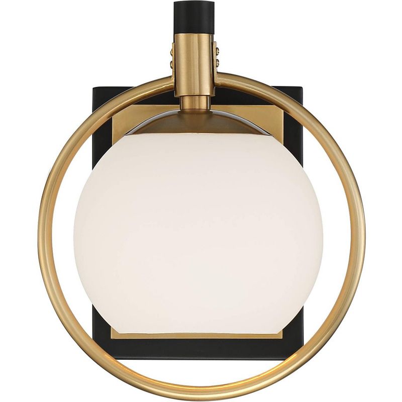 Possini Euro Design Carlyn Modern Wall Light Sconce Warm Brass Black Hardwire 8" Fixture Milky White Globe Glass for Bedroom Bathroom Vanity Reading, 5 of 9