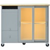 PAGED Dining Room Cabinet with Drop Leaf, LED Light Kitchen Cart on Wheels with 2 Fluted Glass Doors and 1 Flip Cabinet Door - 3 of 4