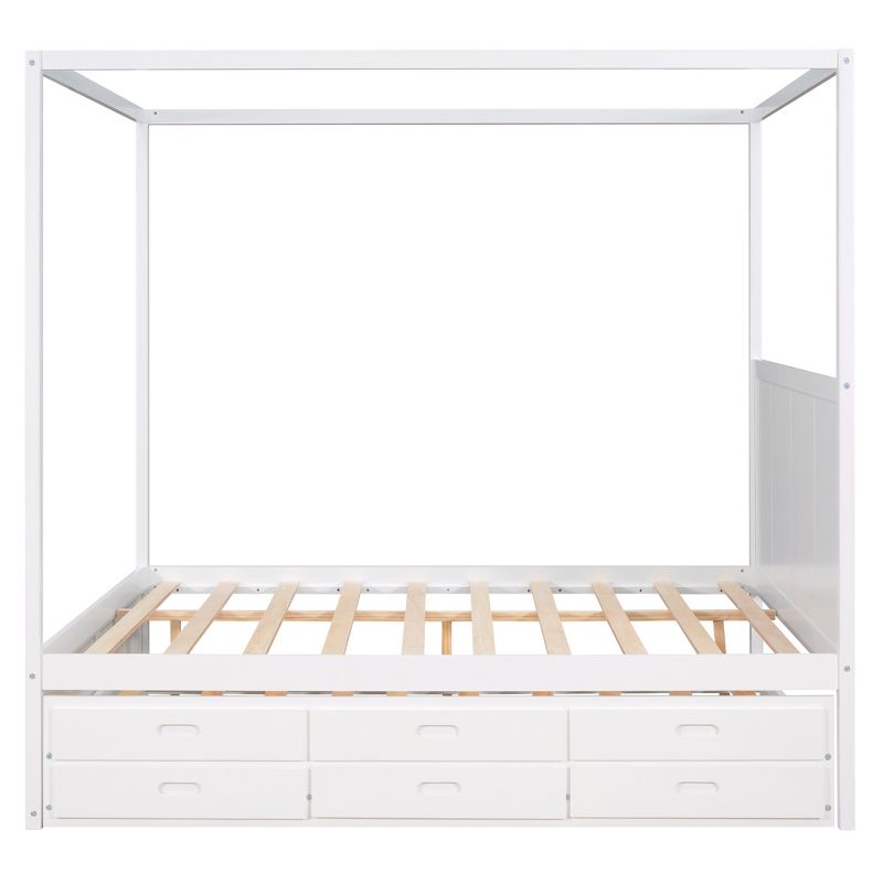 Queen Size Canopy Platform Bed with Twin Size Trundle Bed and Three Storage Drawers-ModernLuxe, 4 of 10