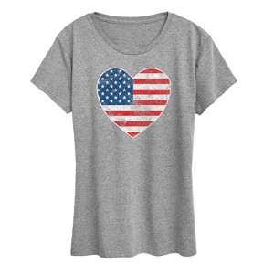 Women's - Instant Message - USA Flag Heart Short Sleeve Graphic T-Shirt - 1 of 4