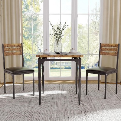 Dining Table Set for 2, 3 Piece Dining Table and Chairs Set of 2, Dining Table Set with Spiral Table Legs for Small Spaces, Kitchen, Apartment, Brown
