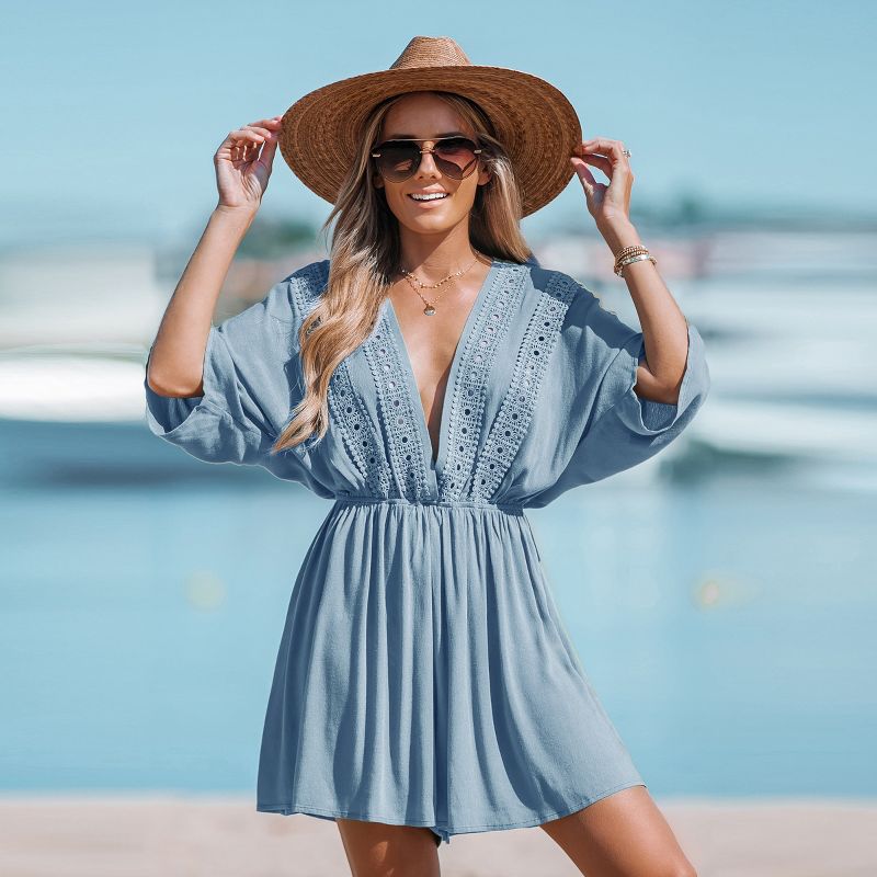 Women's Blue Seas Plunging V-Neck Cover-Up Dress - Cupshe, 5 of 6