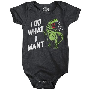 I Do What I Want Baby Bodysuit Funny Sarcastic T Rex Graphic Novelty Jumper For Infants - Crazy Dog Baby Bodysuit With Dinosaur Sayings - 1 of 4