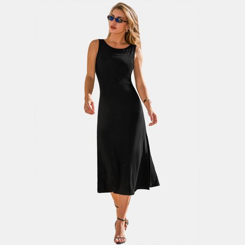 Женские платья Cupshe Women's Elegant Black Satin Midi Dress with Side Slit-S-Black