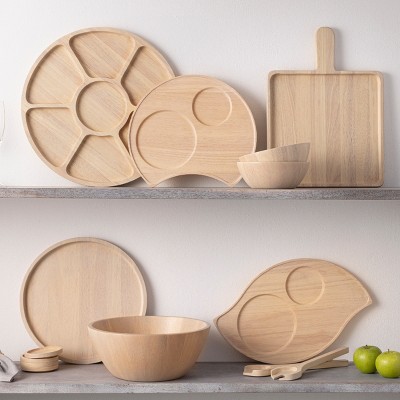Blonde Par Rubber Tree Wood Large Serving Bowl 17.5"