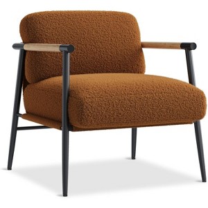 Accent Chair, Boucle Arm Chair, Living Room Chair with Metal Frame, Modern Bedroom Reading Accent Chair, Boucle Armchair with Wooden Arms - 1 of 4