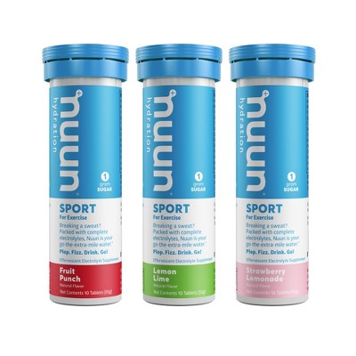 nuun Hydration Sport Vegan Tablets - Strawberry Lemonade, Lemon Lime, & Fruit Punch - 10ct/3pk