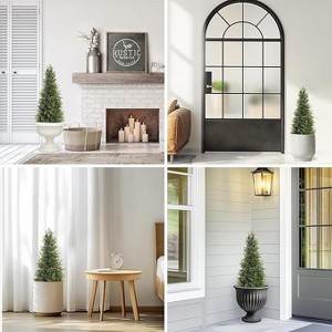 Artificial Cedar Topiary Tree with Real Wood Trunk - UV Resistant Faux Potted Plant for Outdoor/Indoor Use, - 1 of 4