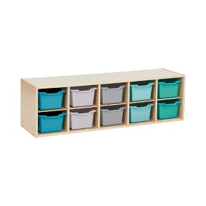 ECR4Kids Streamline 10 Cubby Tray Cabinet with 10 Scoop Front Storage Bins, 2x5, Natural - 1 of 4