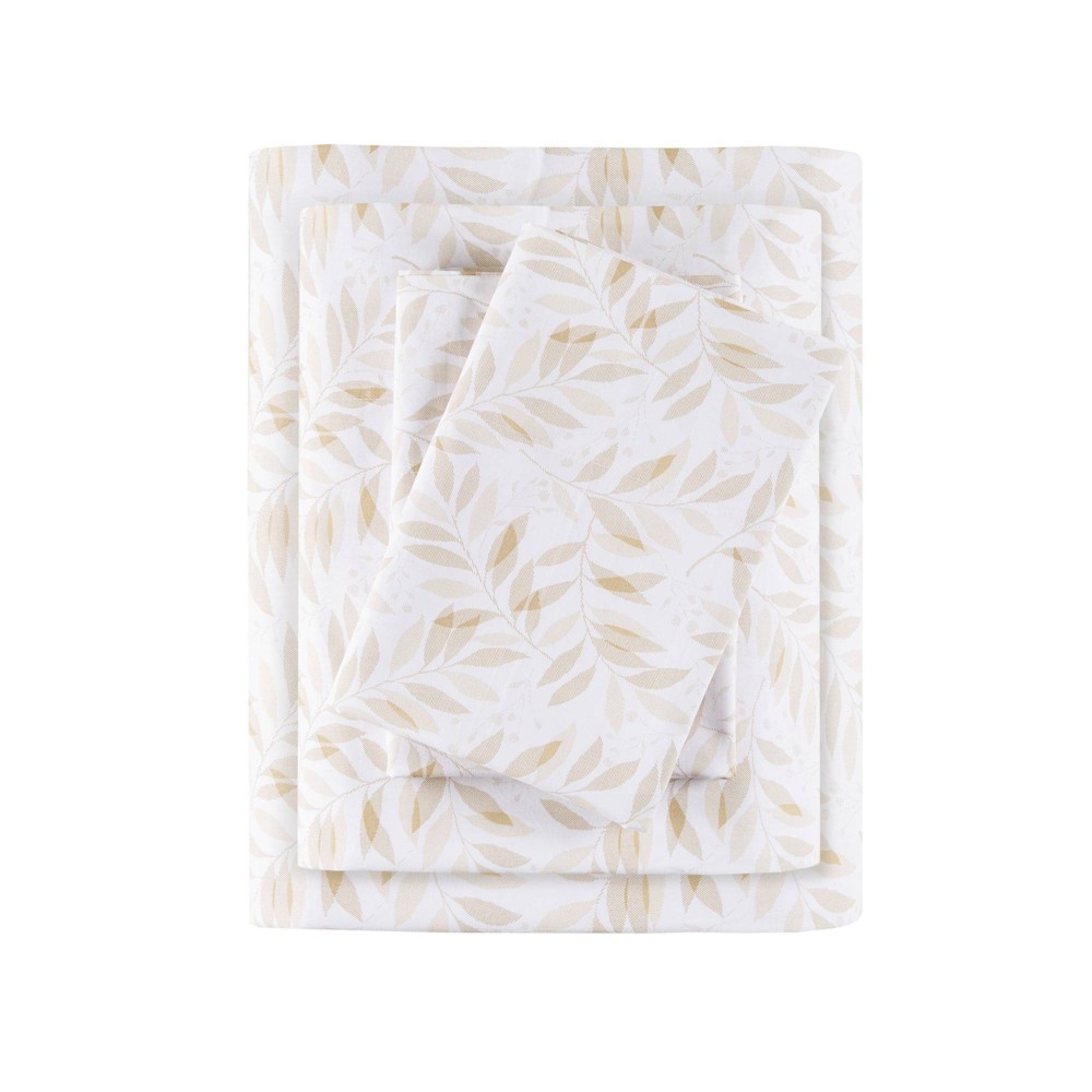 King 200 Thread Count Printed Cotton Sheet Set Tan Leaves