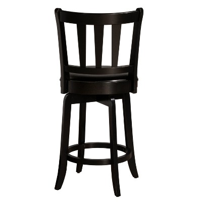 Black Wood and Faux Leather Swivel Counter Stool