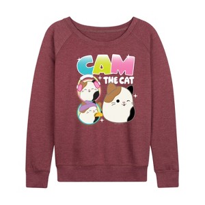 Women's - Squishmallows - Cam The Cat Lightweight French Terry Wide Neck Long Sleeve Graphic Shirt - 1 of 4