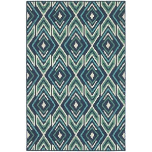 Marco Floral Medallion Patio Rug Navy/Green - Captiv8e Designs - 1 of 4