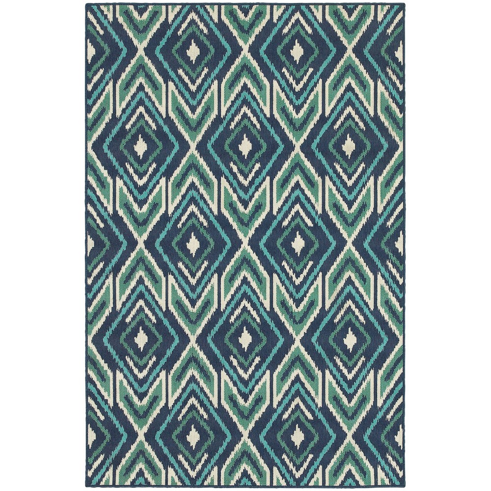 3'7inx5'6in Marco Floral Medallion Patio Rug Navy/Green - Captiv8e Designs