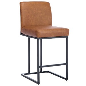 Bar Stools, 24" Seat High Counter Height Leather Barstools with Back and Metal Frame, Upholstered Bar Chair Stools for Kitchen Island - 1 of 4