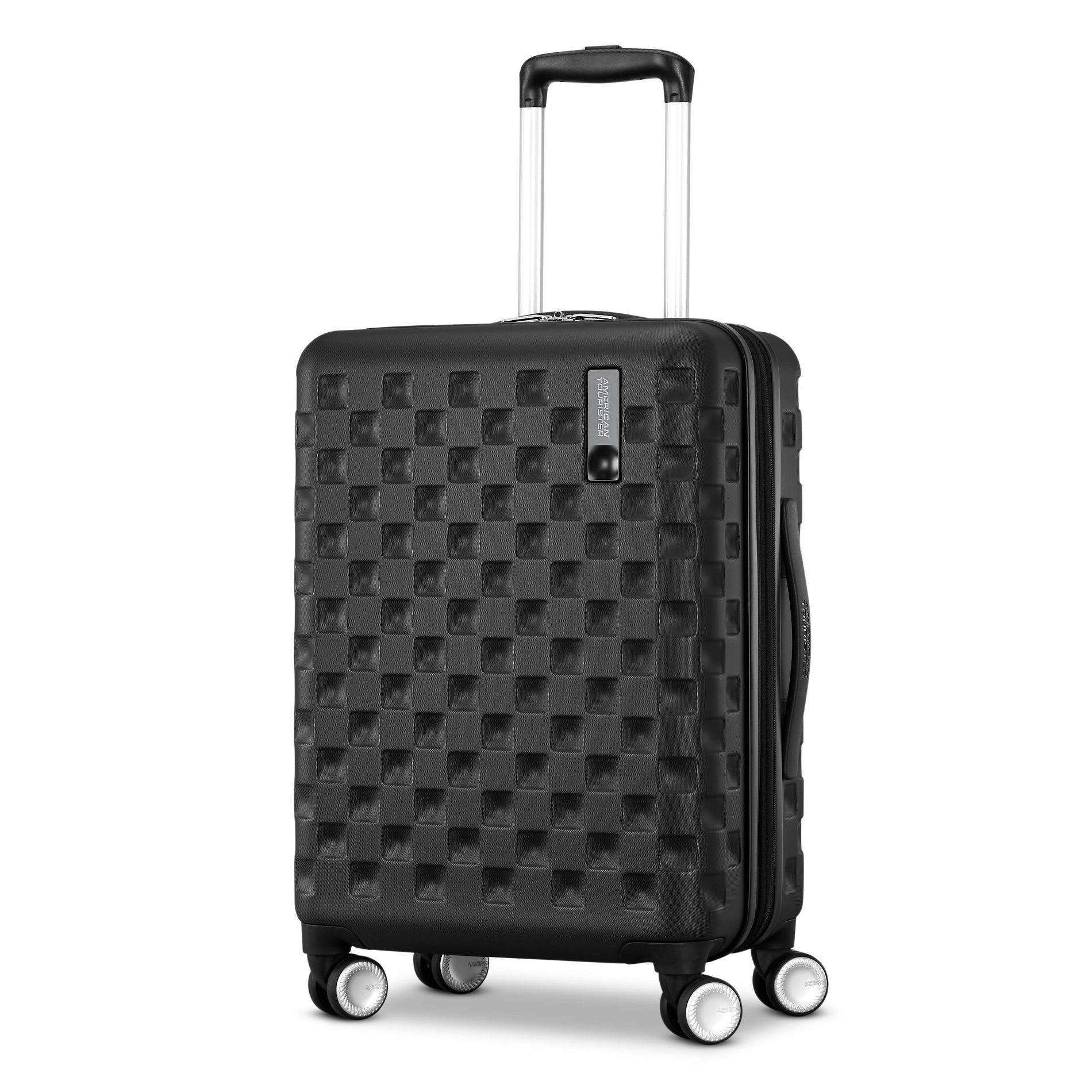 American Tourister Checked Hardside Carry On Spinner Suitcase - BLACK