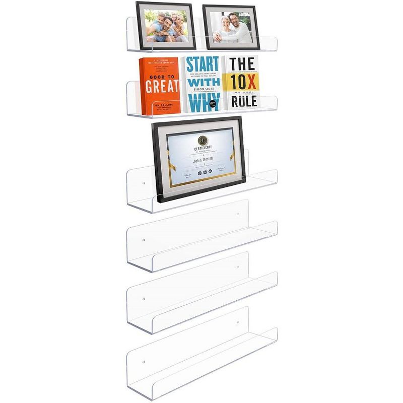Sorbus 6 Pack Acrylic Wall Ledge Floating Shelf Rack Organizer - Perfect for Displaying books, decor, kitchen organization and more, 1 of 9