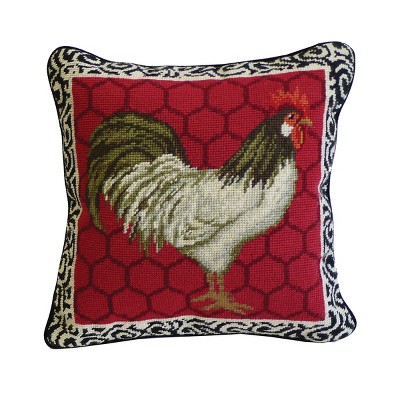 C&F Home 14" x 14" Red Black & White Rooster Needlepoint Pillow