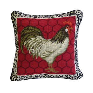 C&F Home 14" x 14" Red Black & White Rooster Needlepoint Pillow - 1 of 4