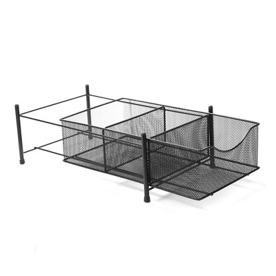 Three Compartment Metal Mesh Storage Basket Organizer Black - Mind Reader