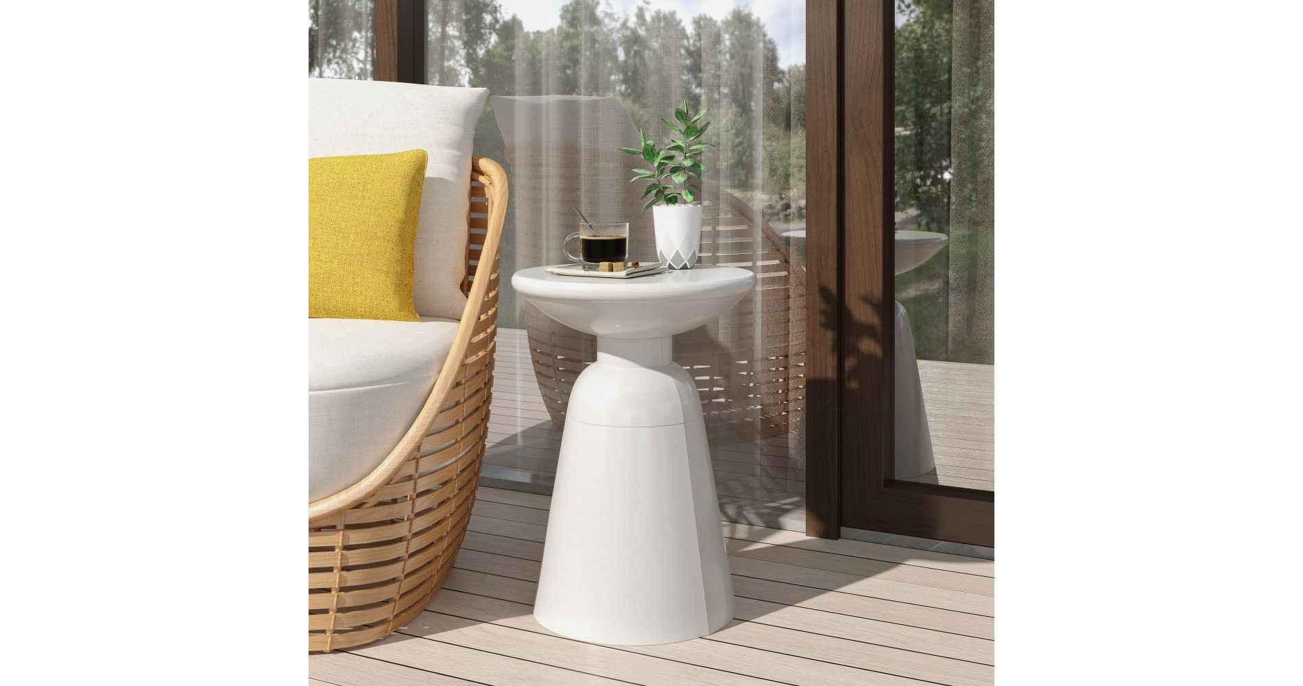 TUYOHW Modern Patio End Table,Iron Patio Side Table for Backyard,Pool, Indoor Companion,Durable and Rustproof,White