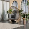 JUJABU Outdoor Rattan Egg-Shaped Swivel Chair With Beige Cushions for Balcony, Poolside and Garden - 3 of 4