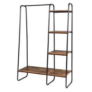 Karl Home Retro Open Wardrobe with Vintage Brown MDF & Black Iron Frame 39.4x15.7x59.1 Inches Entryway Use - 1 of 4