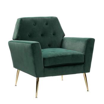 Maris Velvet Tufted  Living Room Armchair with Metal Base and angular frame backrest  | Karat Home