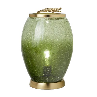 River of Goods 10" 1-Light Dulcie Hand Blown Glass and Metal Accent Lamp: Gold Urn Base, Ombre Crackle Shade