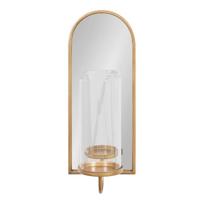Elegant Gold Arched Mirror Wall Sconce with Candle Holder, 6x5x16