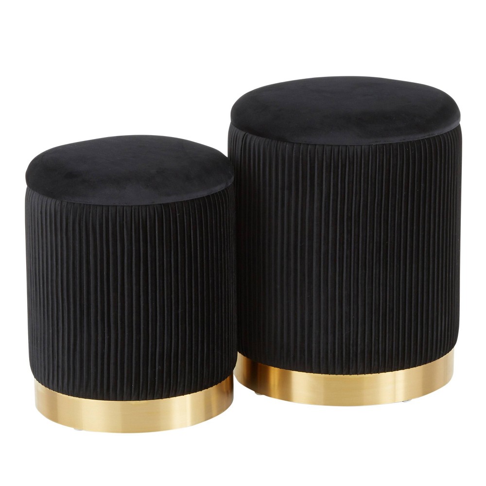 Marla Contemporary Nesting Pleated Ottoman Set Gold/Black Velvet - LumiSource