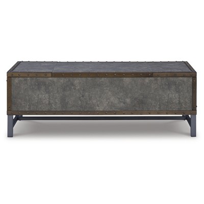 Industrial Gray and Brown Lift-Top Coffee Table with Storage