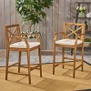 Coolbibila Outdoor Wood Height Bar stools Set of 2,Patio Waterproof Fabric Upholstered Armrest Bar Stool,Garden X-Back Bar Stool with Arms - 3 of 4