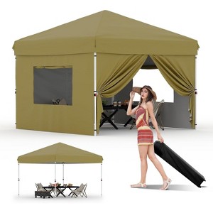 10'x10' Instant Pop Up Canopy with 4 Sidewalls, Heavy Duty Commercial Tent Includes Stakes/Ropes/Sandbags, Perfect for Outdoor Markets, Events - 1 of 4