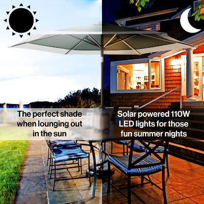 Spencer 9 ft. Green and White Aluminum Coastal Patio Umbrella with LED Lights