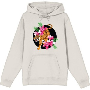 Natural World Tiger & Flowers Adult Long Sleeve Hoodie - 1 of 2