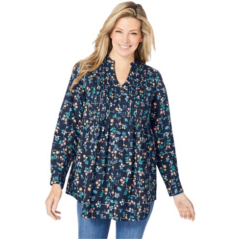 Woman Within Women's Plus Size Perfect Pintuck Tunic - 34/36, Navy ...