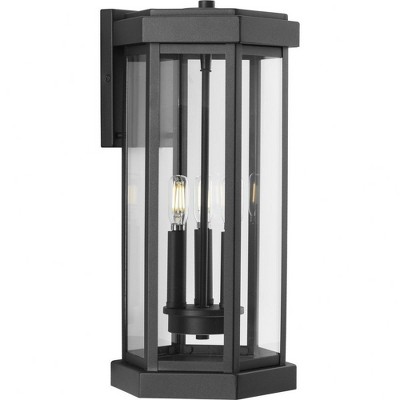 Progress Lighting Ramsey Collection 3-Light Outdoor Wall Lantern in Textured Black, Clear Glass Panels