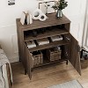 TROPOW Oblique Door Sideboard Buffet Cabinet, Adjustable Shelves, Ideal for Kitchen, Bedroom and Living Room (Brown) - 3 of 4