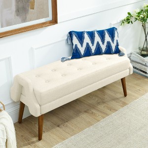 CAVINAS Modern Entryway Bench with Looped Yarn Fabric & Sturdy Rubberwood Legs,Versatile End-of-Bed Bench,43.5"L x 15.98"W x 15.98"H - 1 of 4