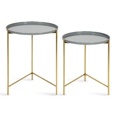 Ulani Gray and Gold Iron Nesting Side Table Set of 2