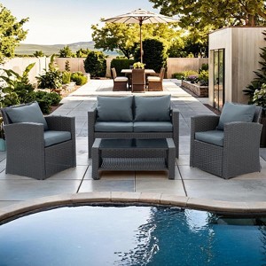 ELJGET 4 Piece Patio Furniture Set Outdoor Wicker Conversation Sets All Weather PE Rattan Sectional Sofa Set with Cushions & Coffee Table - 1 of 4