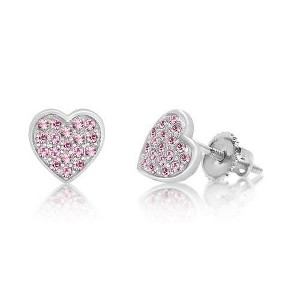 Chanteur Hypoallergenic Kids Jewelry Accessories Heart Multi-color CZ White Gold Palladium Plating Stud Earrings Surgical Titanium Posts - 1 of 2