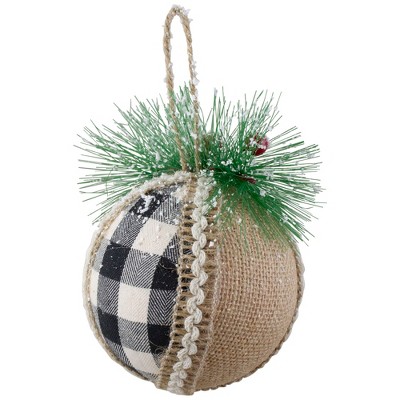 Set of 4 Black and White Plaid Burlap Holiday Ornaments
