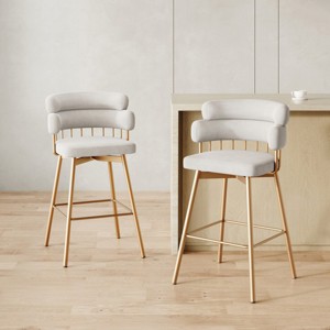 Set of 2 Upholstered Bar Stools,180° Swivel Modern Counter Height Stools,Swivel Bar Stools with Metal Legs for Kitchen Island-Cuddlewood - 1 of 4