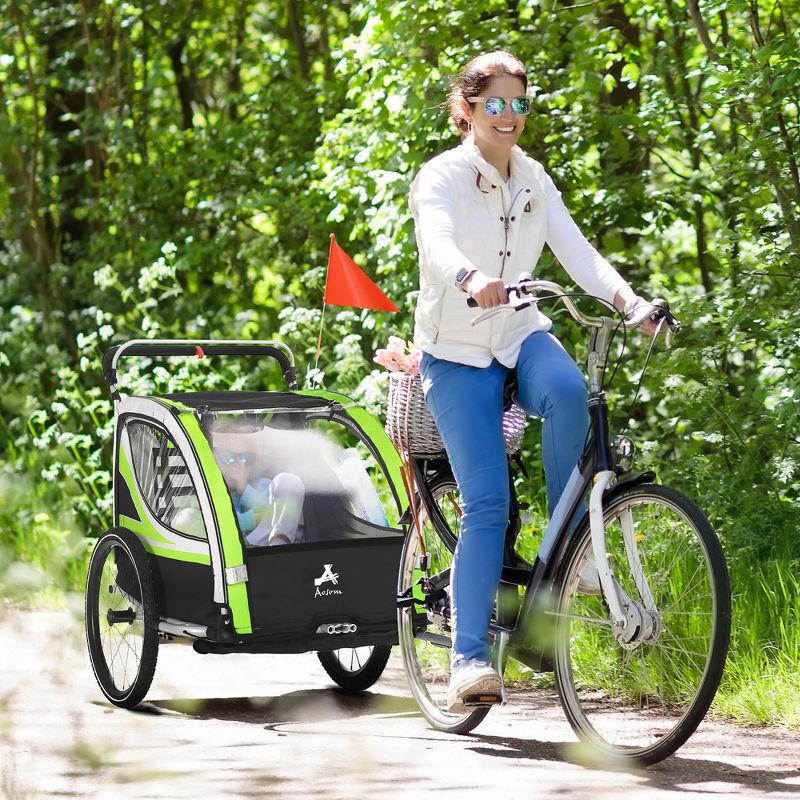 Aosom 2-in-1 Child Bike Traile, Baby Stroller with Brake, Storage Bag, Safety Flag, Reflectors & 5 Point Harness, 3 of 7